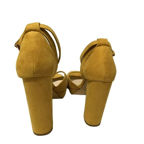 Forever 21 Mustard Block Heel Ankle Strap Shoes Size 7 - Picture 6 of 9
